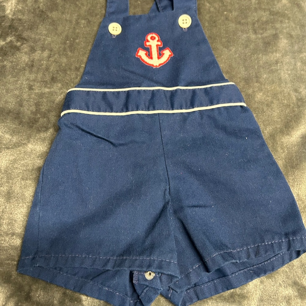 Vintage Blue and Red Nautical Overalls with Anchor Detail
